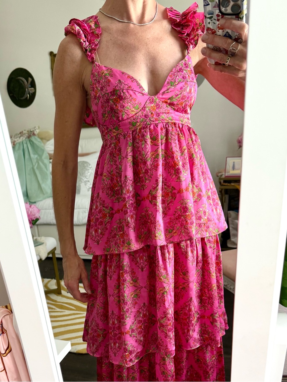 Karlie Pink Floral Ruffle Strap Tiered Maxi Dress Romantic Coquette - Picture 3 of 12